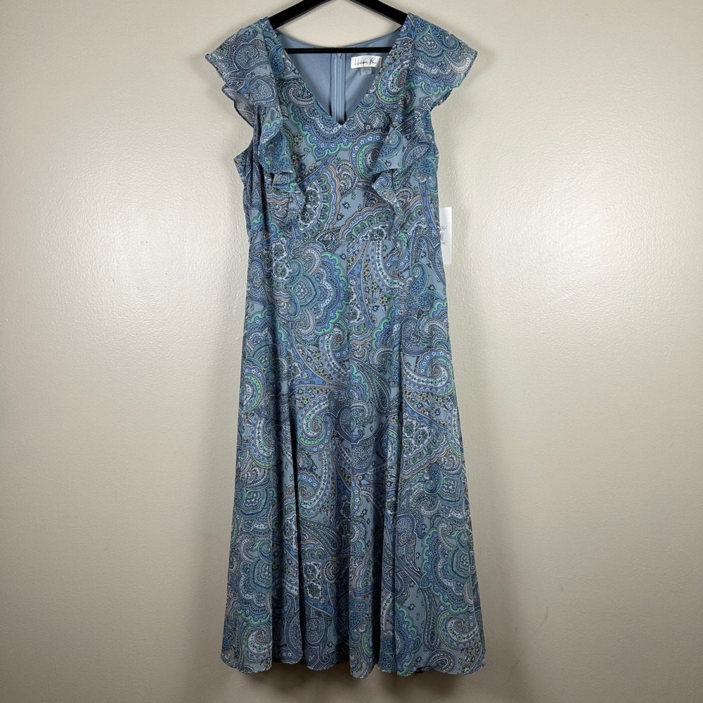 Harper Rose Women's 10 Flare Dress Blue Multi Paisley Flutter Sleeve NEW